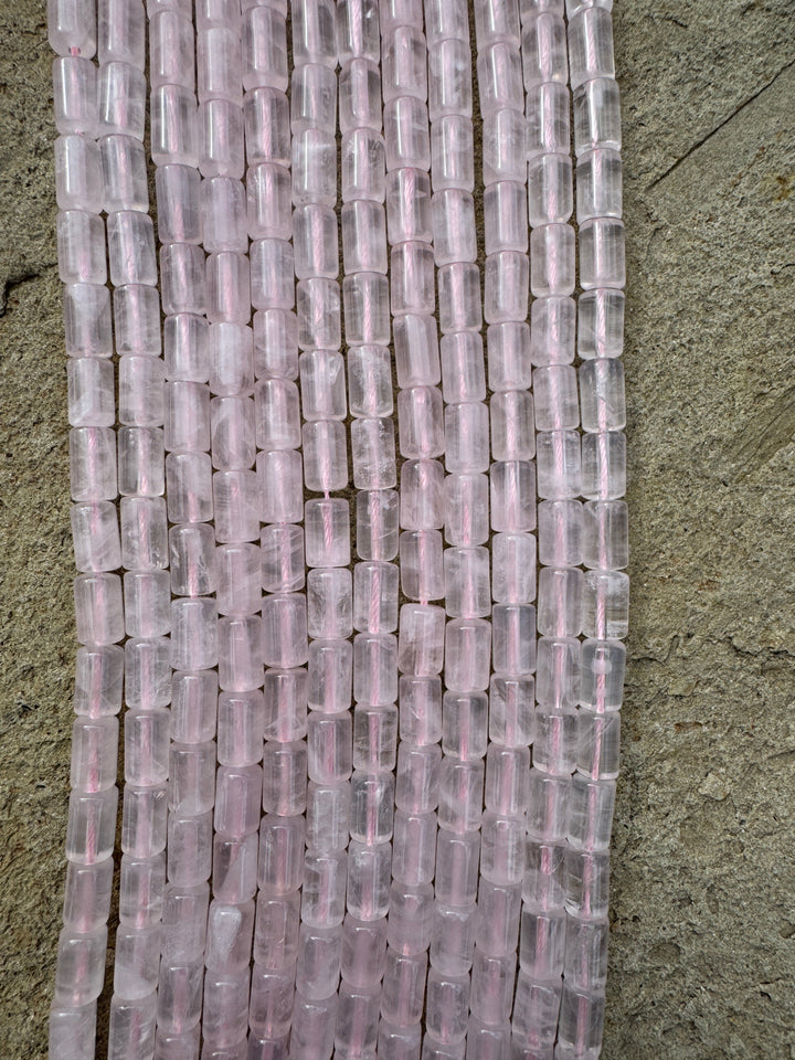 Rose Quartz 6x9mm Tube Bead Strand 16 inch Strand - Smokey