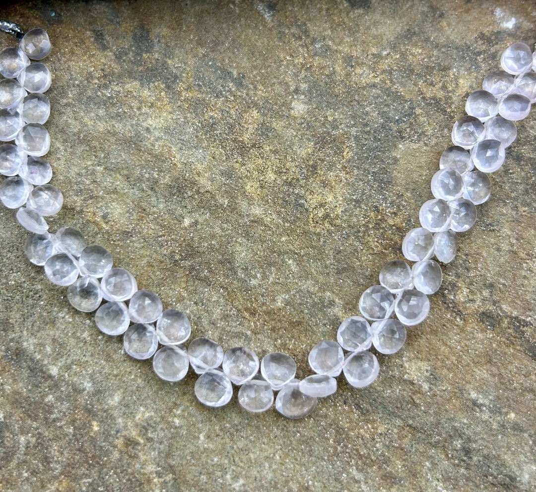 Rose Quartz Faceted Tear Drop Beads 7mm 8 Inch Strand/54
