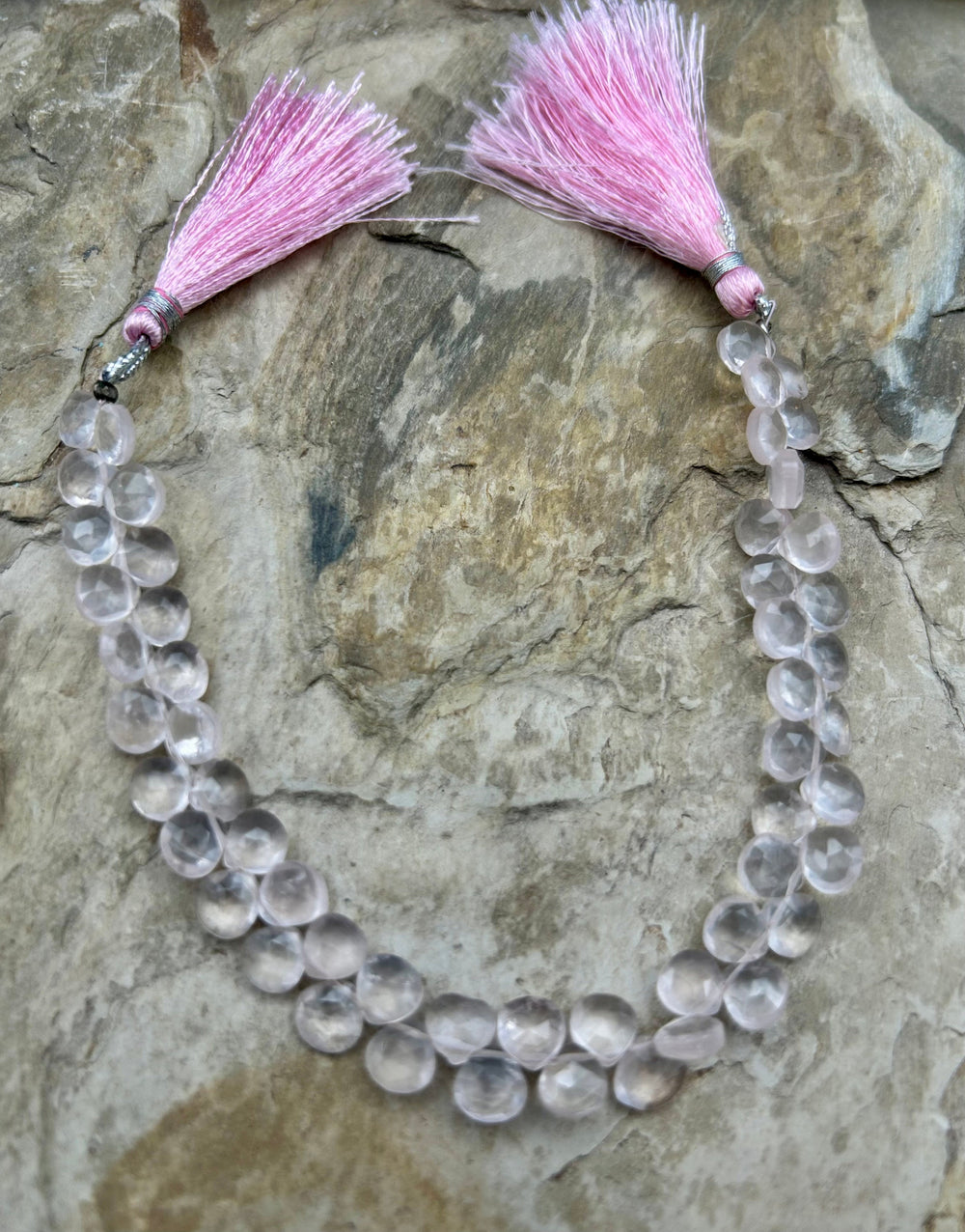 Rose Quartz Faceted Tear Drop Beads 7mm 8 Inch Strand/54