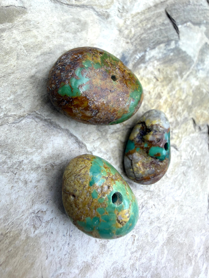 Royston Turquoise (Nevada) Lot of 3 BIG (Large Hole) Beads