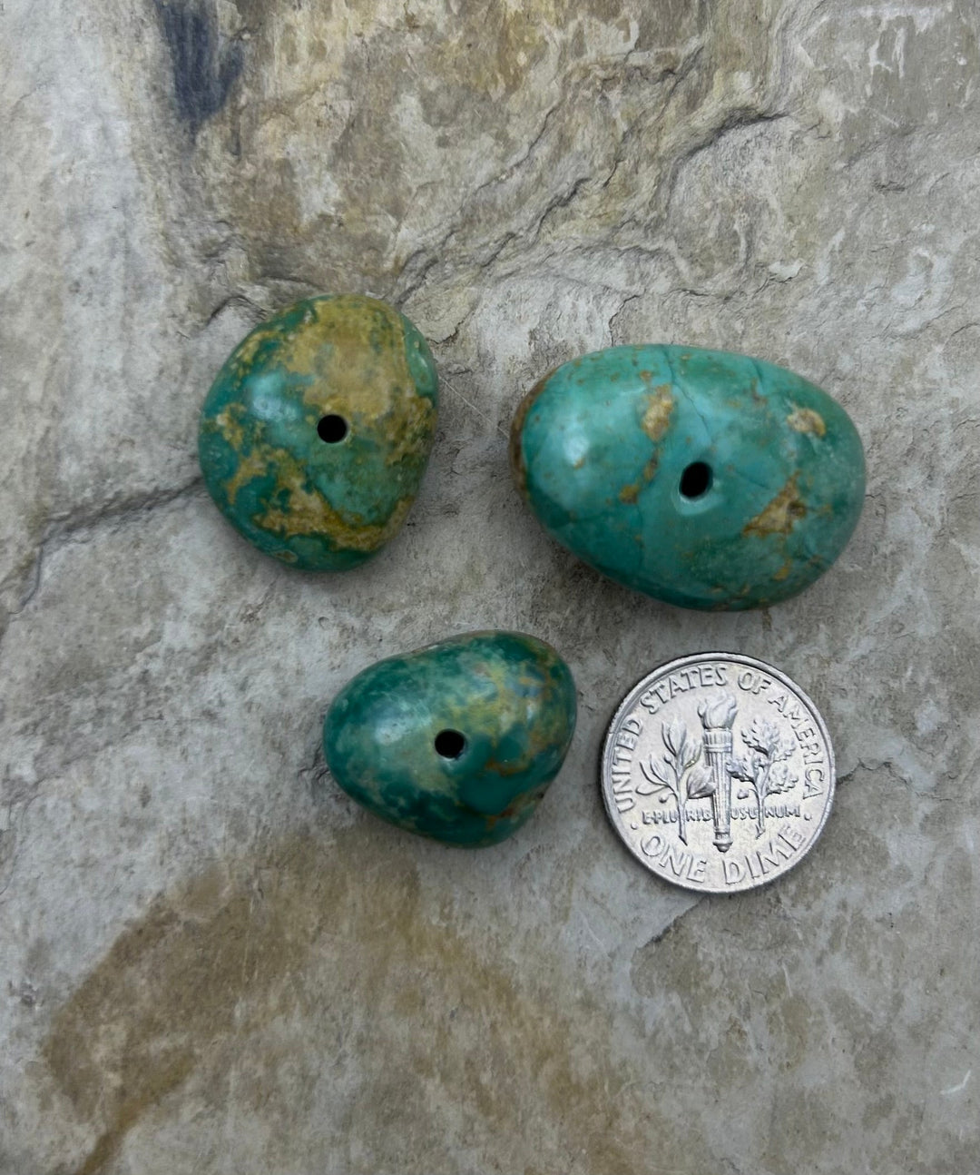 Royston Turquoise (Nevada) Lot of 3 Large Hole Bead Set