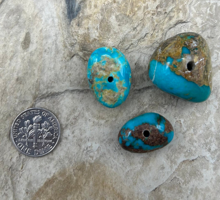 Royston Turquoise (Nevada) Lot of 3 (Large Hole) Beads