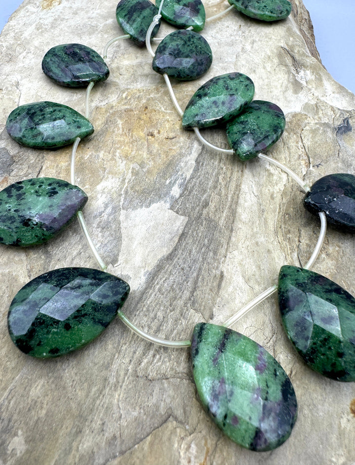 Ruby Zoisite Faceted 20x30mm faceted teardrop beads 13 bead