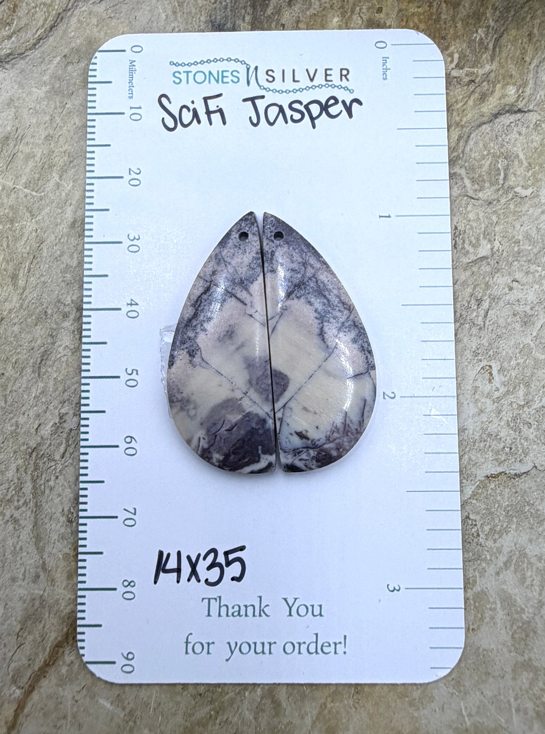 Sci-Fi Jasper (Mexico) Earring Slab Bead Pair 14x35mm