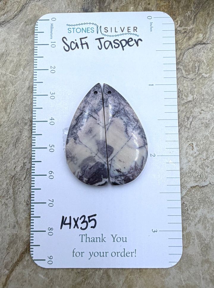 Sci-Fi Jasper (Mexico) Earring Slab Bead Pair 14x35mm
