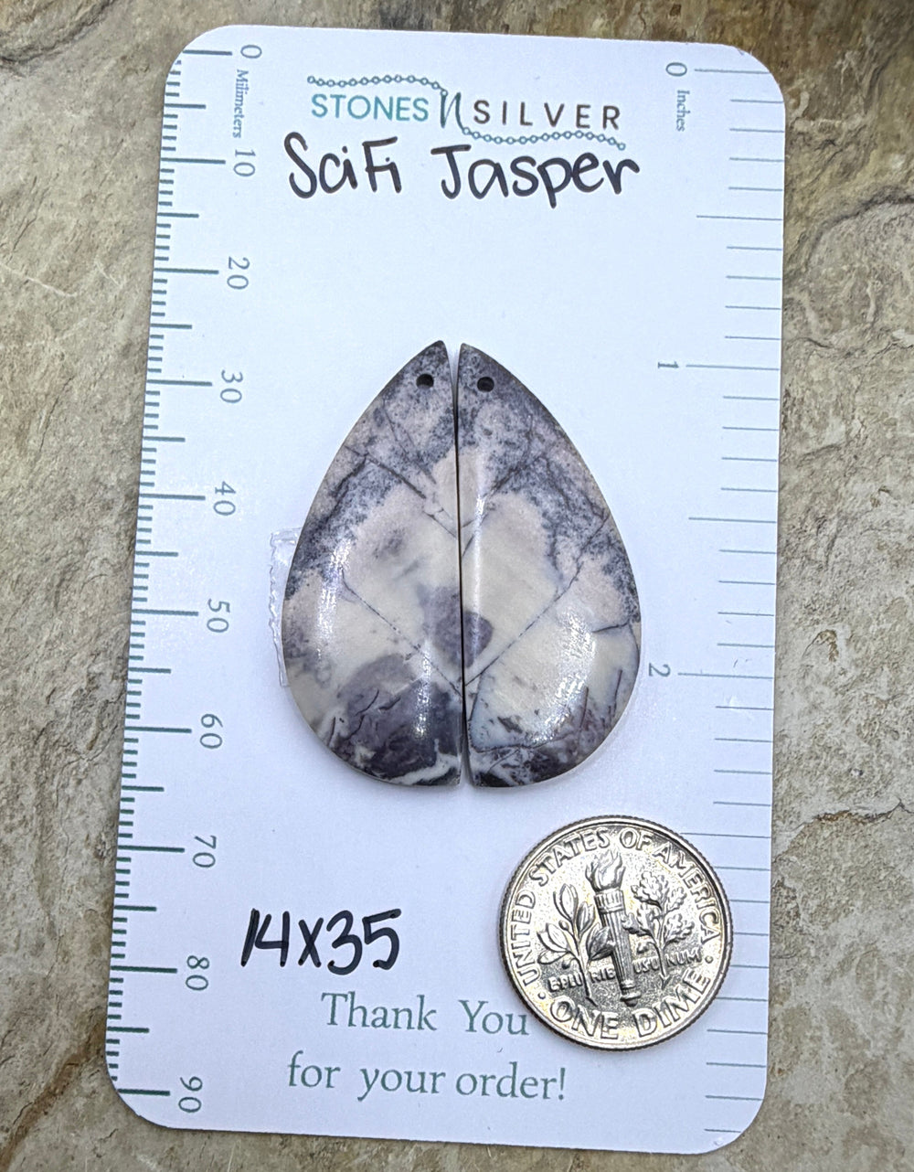 Sci-Fi Jasper (Mexico) Earring Slab Bead Pair 14x35mm