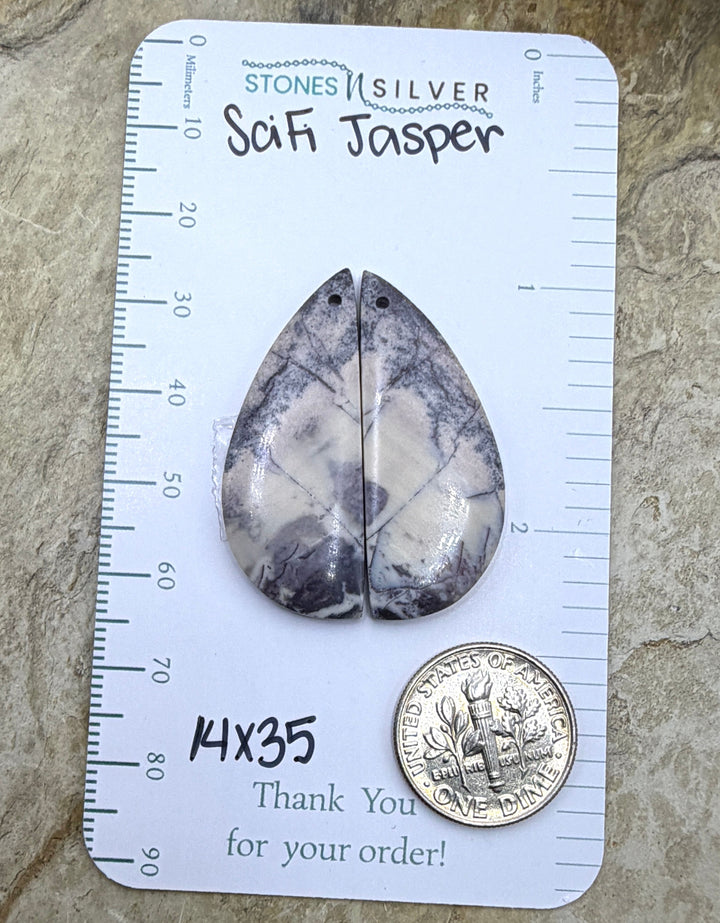 Sci-Fi Jasper (Mexico) Earring Slab Bead Pair 14x35mm