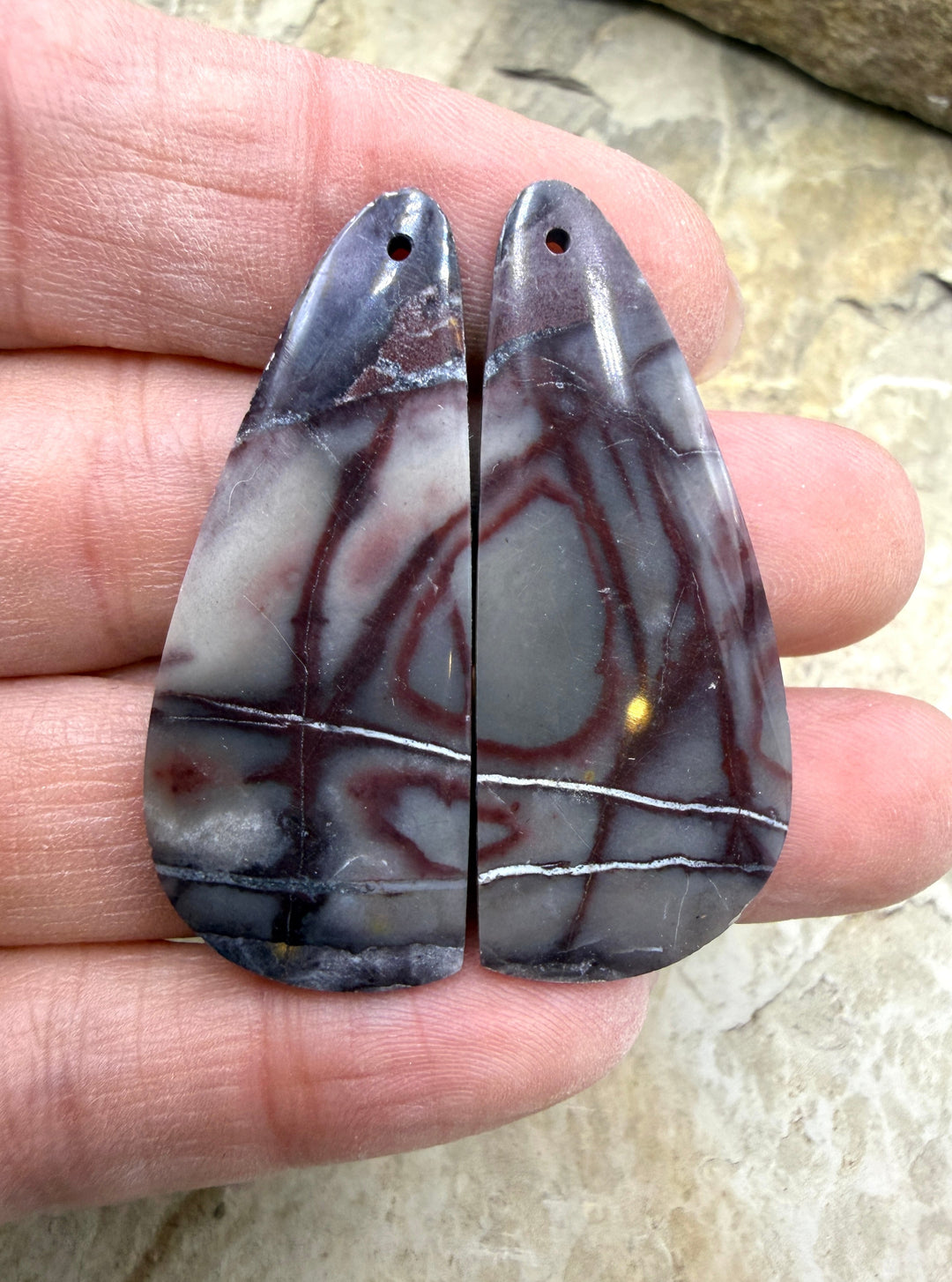 Sci-Fi Jasper (Mexico) Earring Slab Bead Pair 18x44mm