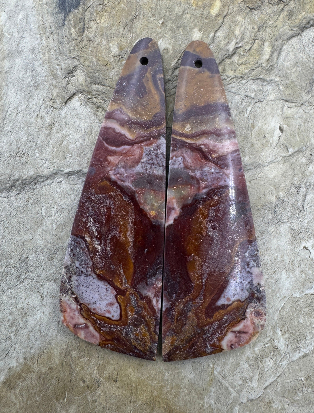 Serape Jasper (Mexico) Matching Earring Slab Bead Pair