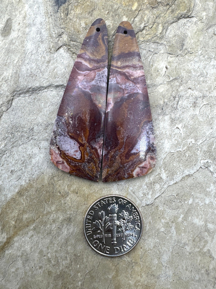 Serape Jasper (Mexico) Matching Earring Slab Bead Pair