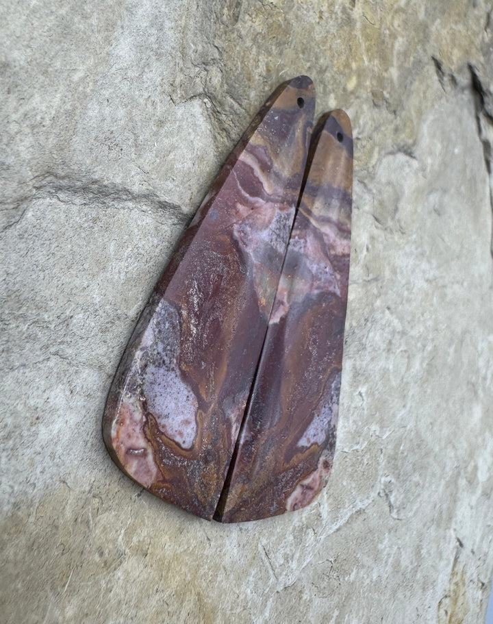 Serape Jasper (Mexico) Matching Earring Slab Bead Pair