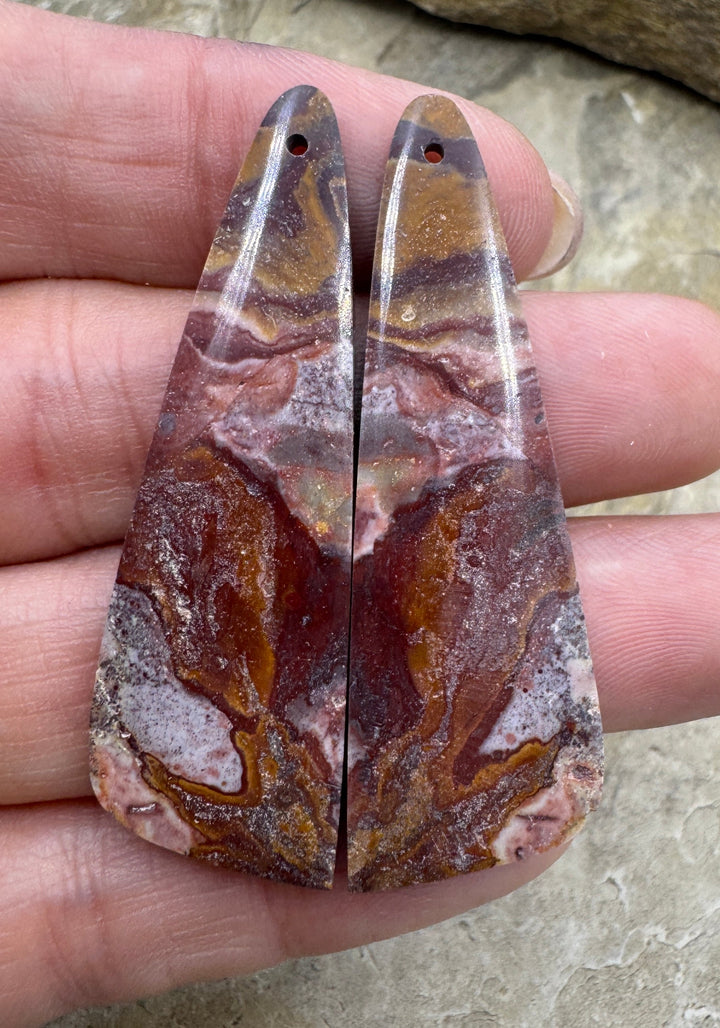 Serape Jasper (Mexico) Matching Earring Slab Bead Pair