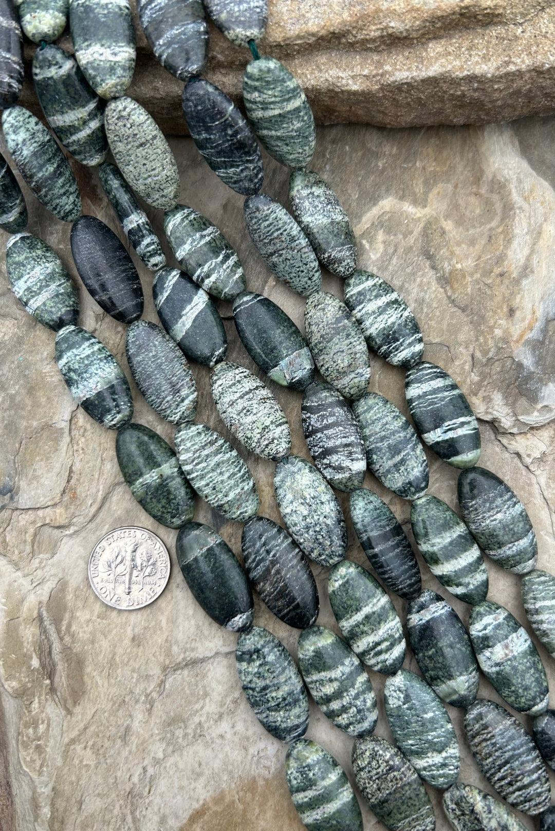 Serpentine (Russia) Flat Oval Beads 12x25mm 16 inch