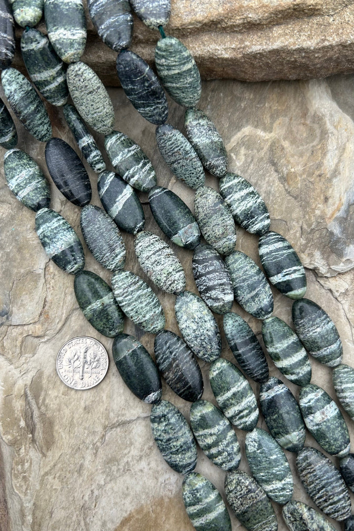 Serpentine (Russia) Flat Oval Beads 12x25mm 16 inch