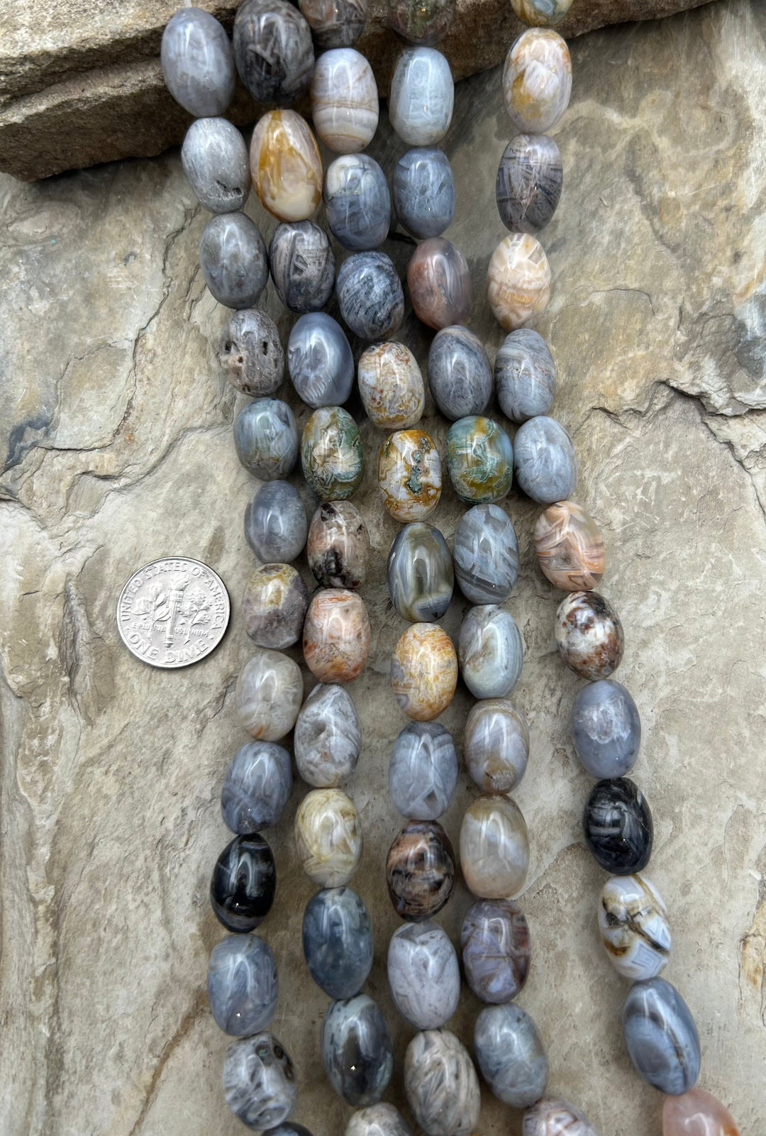 Silver Needle Agate Big Drum Beads 10x15mm 15 inch strand