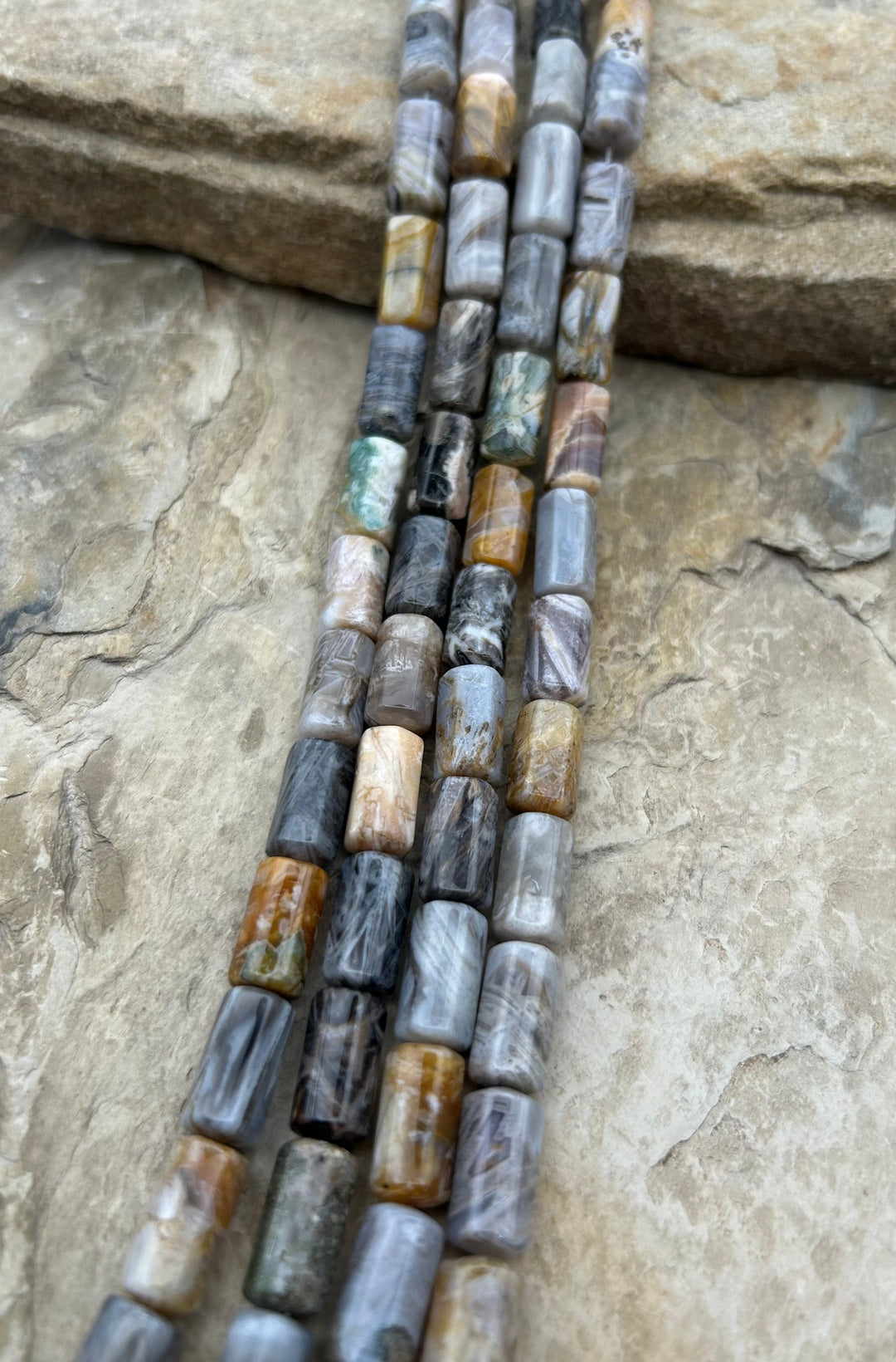 Silver Needle Agate Big Tube Beads 8x15mm 16 inch strand