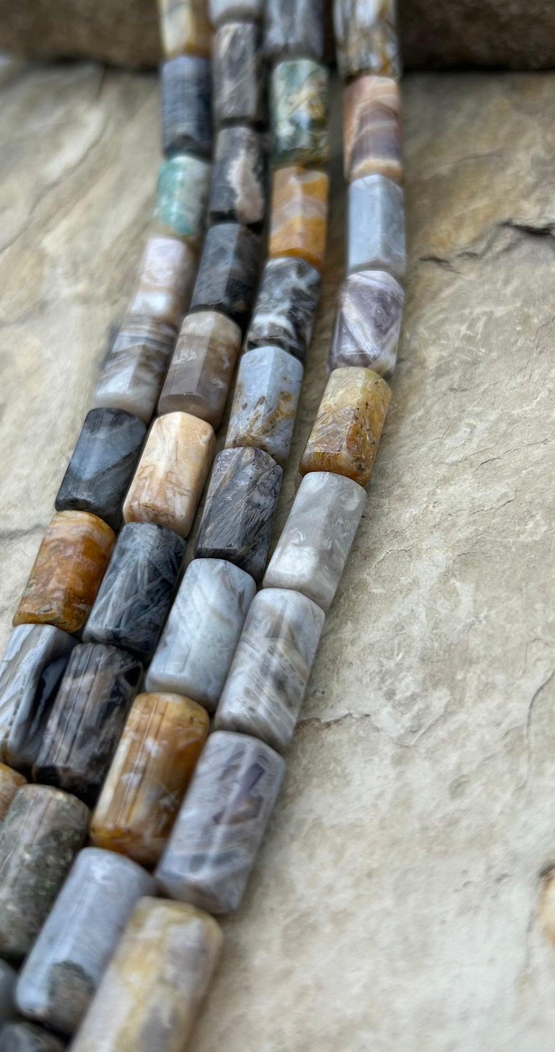 Silver Needle Agate Big Tube Beads 8x15mm 16 inch strand