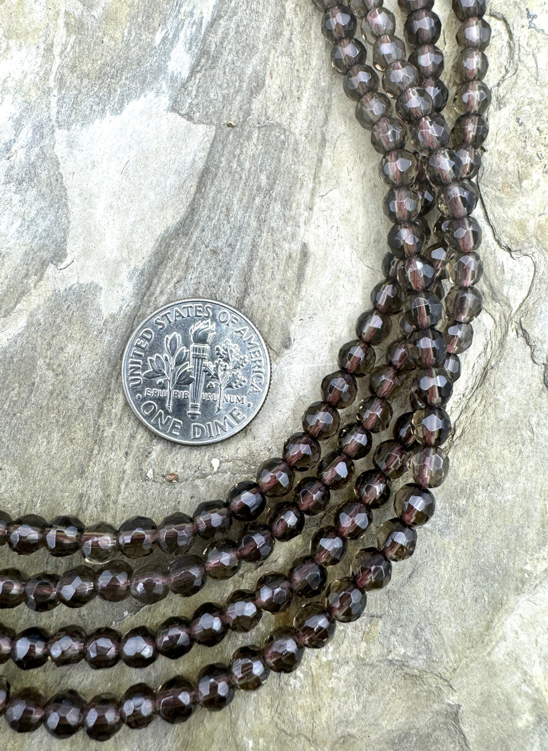 Smokey Quartz 4mm Faceted Round Bead Strand 16 inch Strand