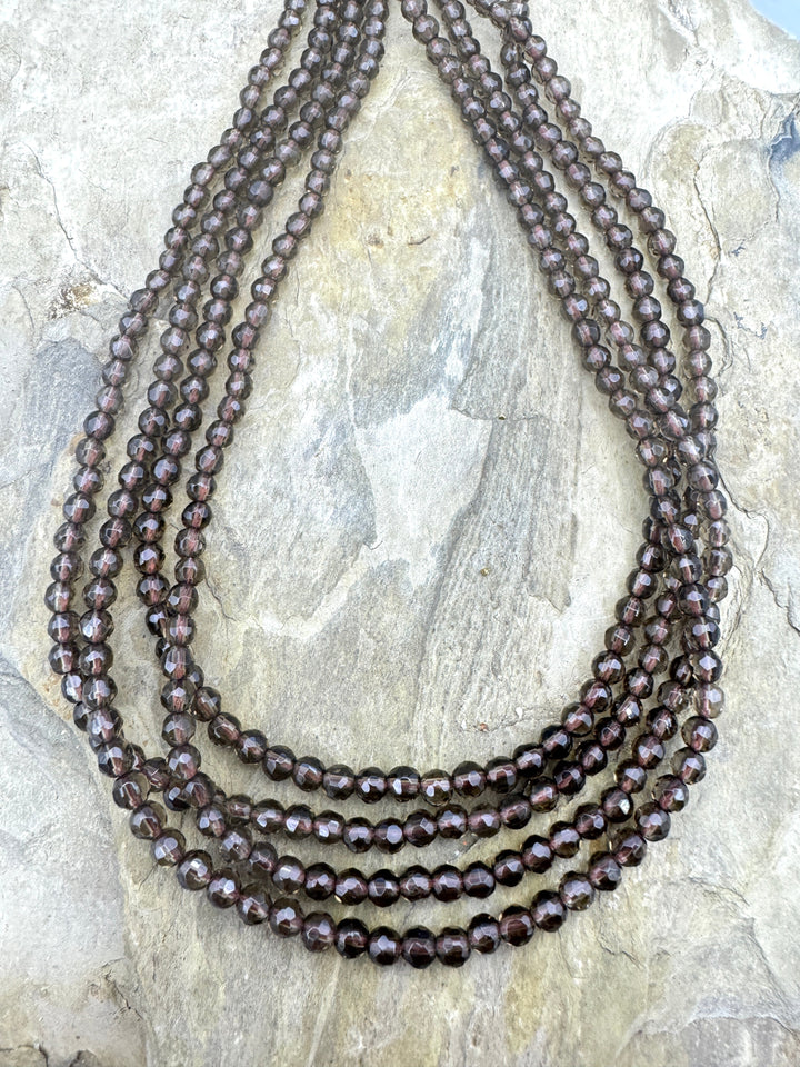 Smokey Quartz 4mm Faceted Round Bead Strand 16 inch Strand