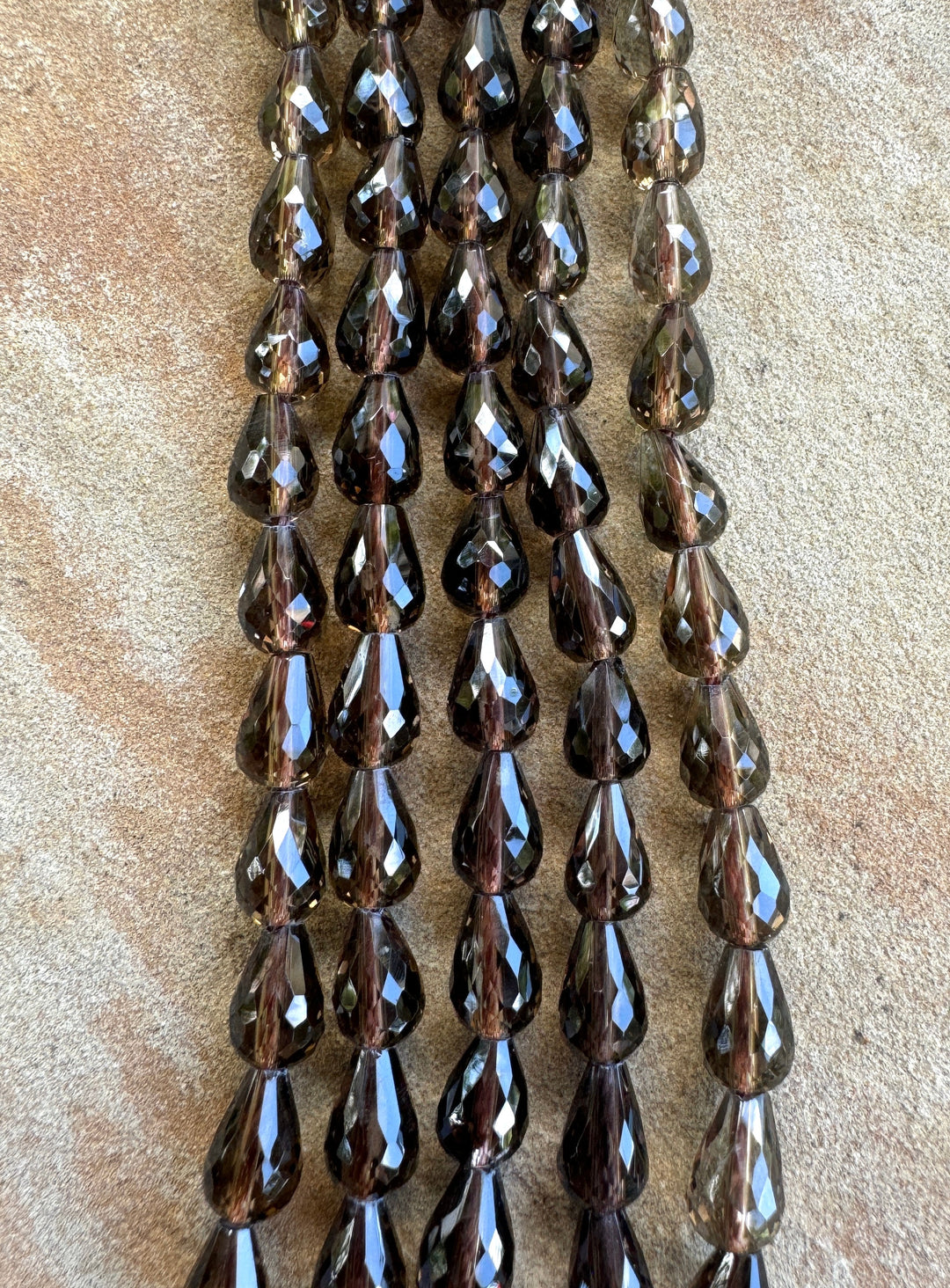 Smokey Quartz 6x10mm Faceted Tear Shaped Bead Strand 16