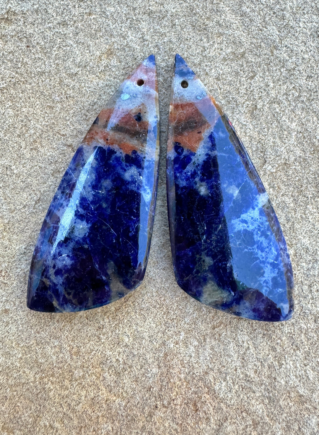 Sodalite BIG matching Earring Bead Slab Pair 19x47mm