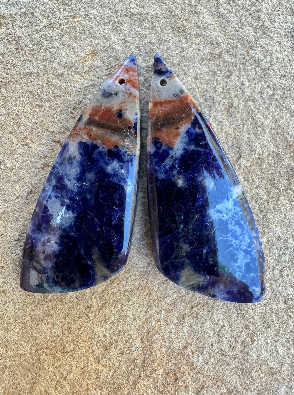 Sodalite BIG matching Earring Bead Slab Pair 19x47mm