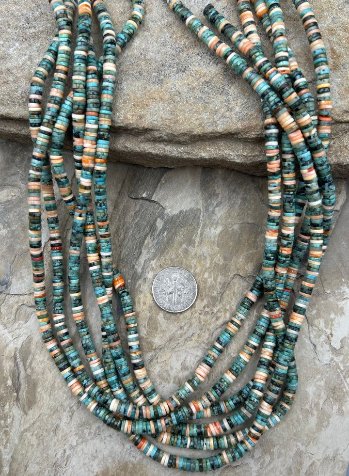 Spiny Oyster and African Jade 4mm Heishi Beads One 16 Inch