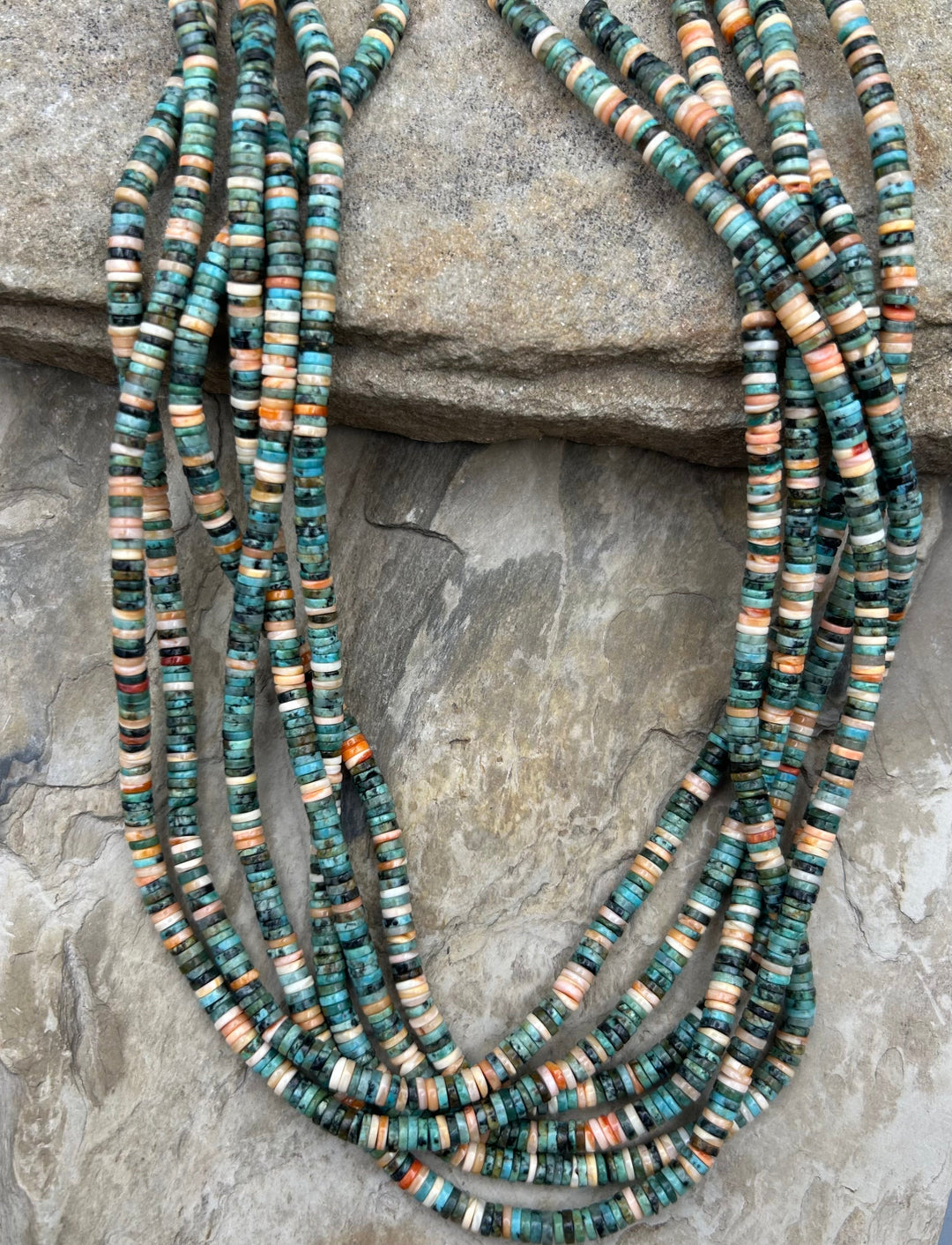Spiny Oyster and African Jade 4mm Heishi Beads One 16 Inch