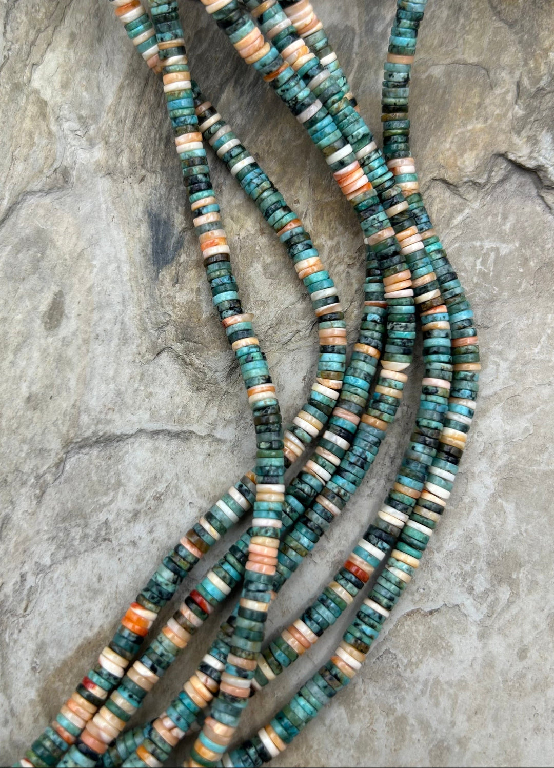 Spiny Oyster and African Jade 4mm Heishi Beads One 16 Inch