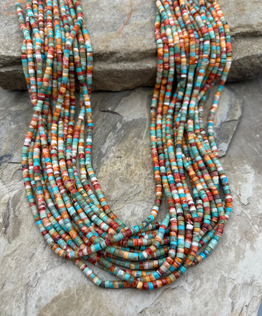 Spiny Oyster and Turquoise 3mm Heishi Beads One 16 Inch