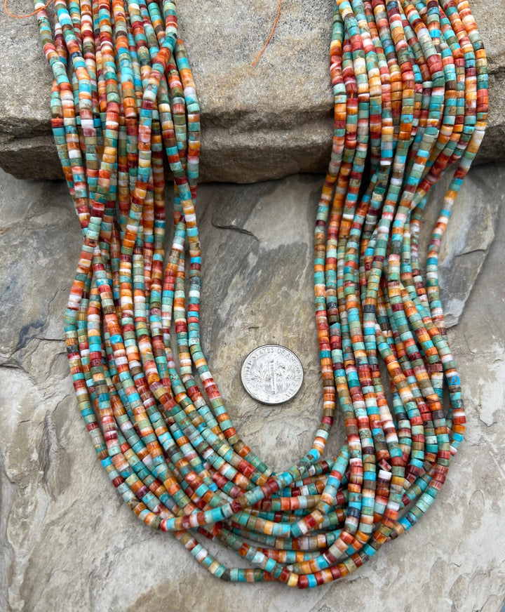 Spiny Oyster and Turquoise 3mm Heishi Beads One 16 Inch