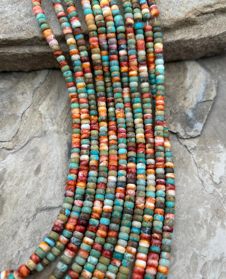 Spiny Oyster and Turquoise 5mm Rondelle Beads One 16 Inch
