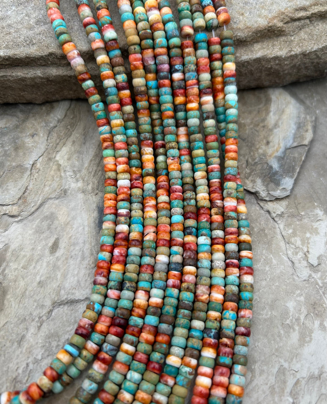 Spiny Oyster and Turquoise 5mm Rondelle Beads One 16 Inch