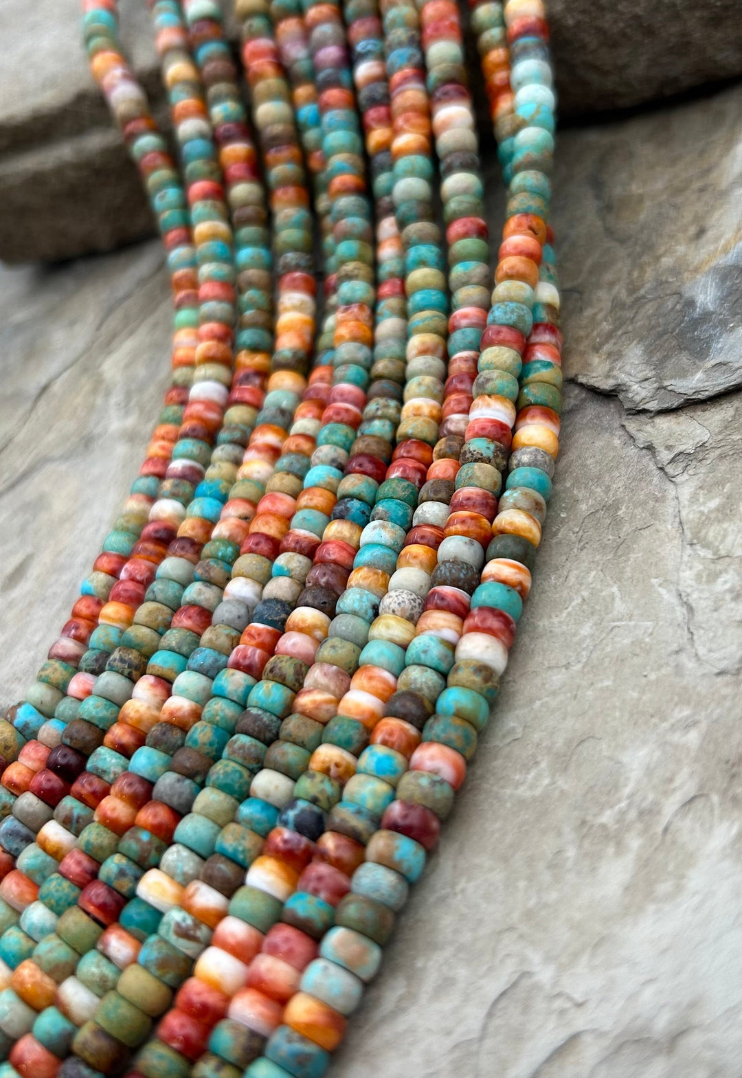 Spiny Oyster and Turquoise 5mm Rondelle Beads One 16 Inch