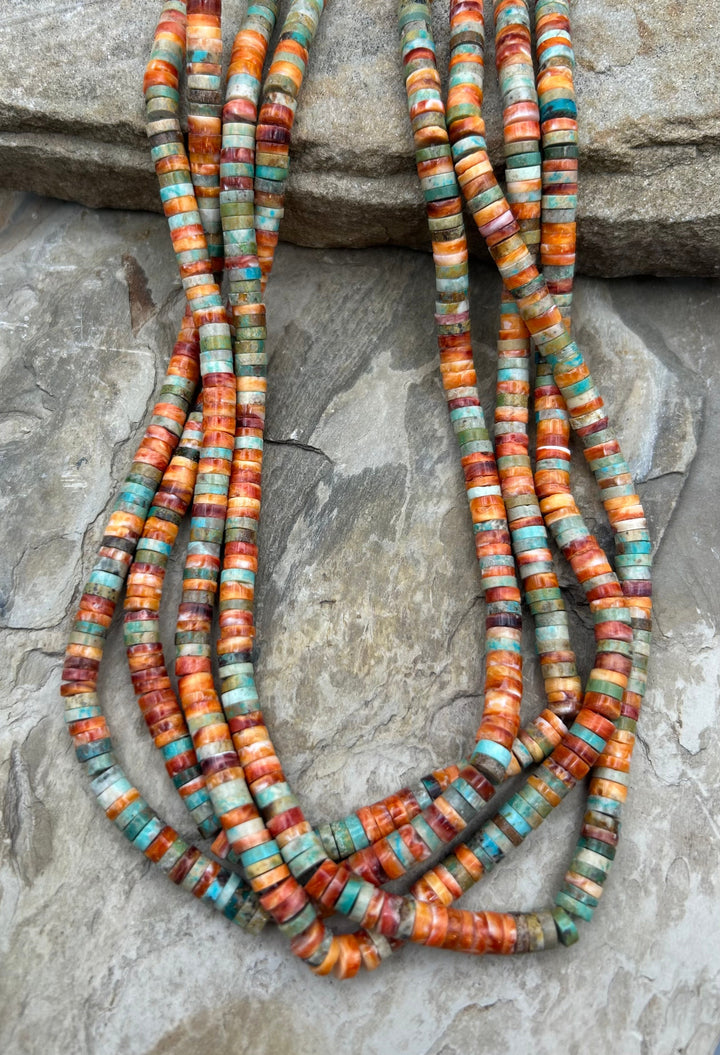 Spiny Oyster and Hubei Turquoise 6mm Heishi Beads One 16