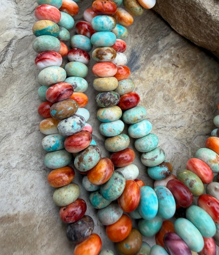 Spiny Oyster and Turquoise 8mm Rondelle Beads One 16 Inch