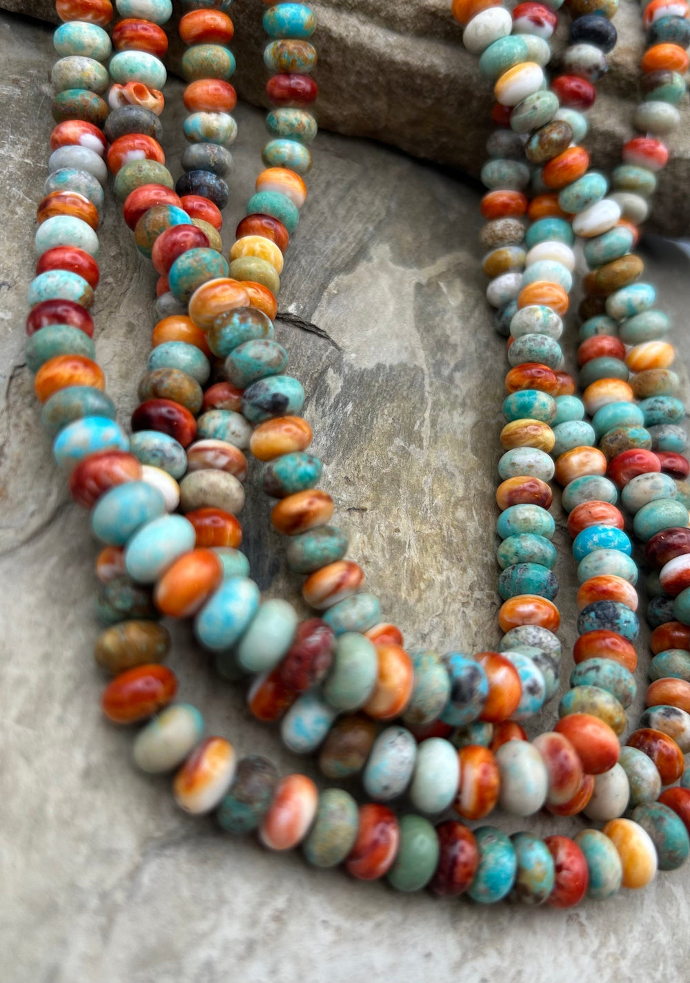 Spiny Oyster and Turquoise 8mm Rondelle Beads One 16 Inch