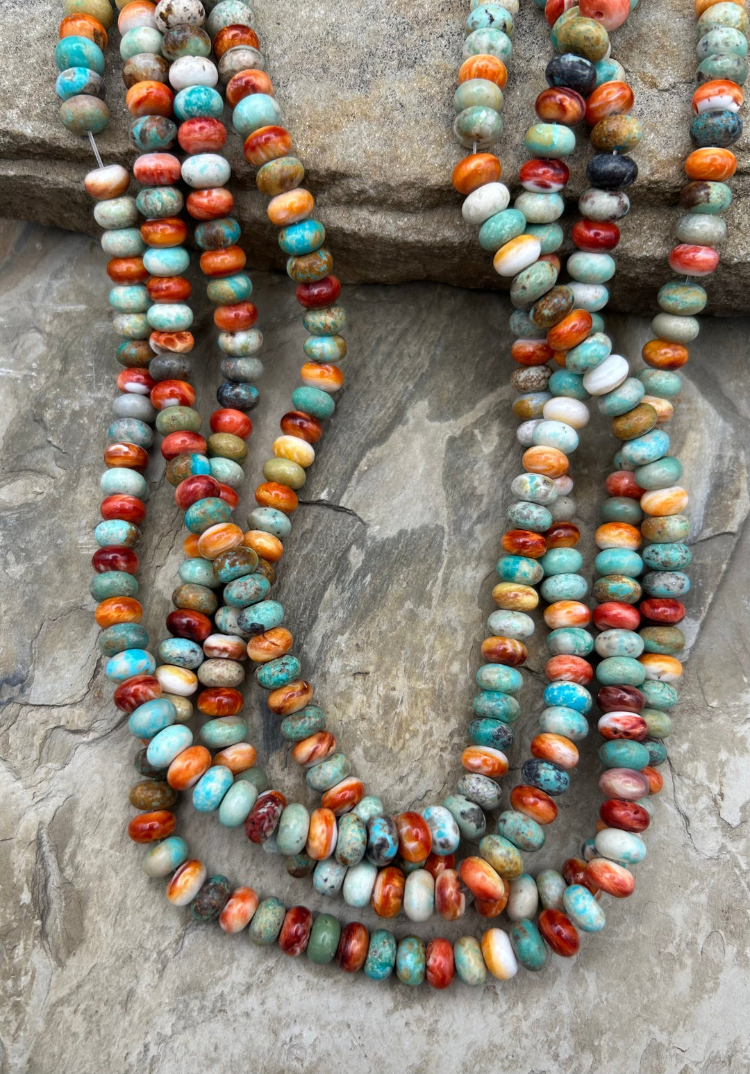 Spiny Oyster and Turquoise 8mm Rondelle Beads One 16 Inch