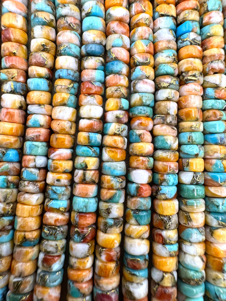 Spiny Oyster Turquoise and Bronze 4mm Button/Heshi Beads 16