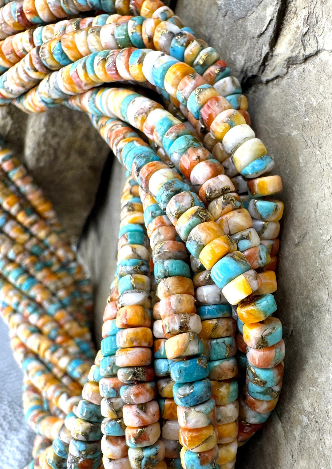 Spiny Oyster Turquoise and Bronze 4mm Button/Heshi Beads 16