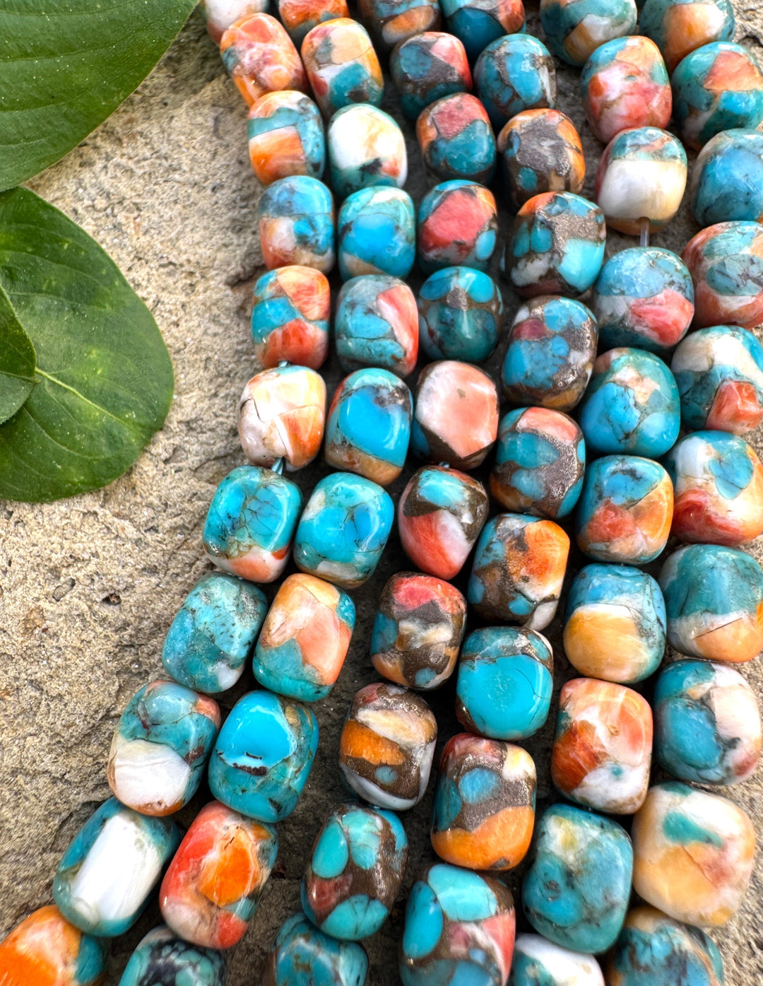 Spiny Oyster Turquoise and Bronze 6x8mmCube/Nugget Beads