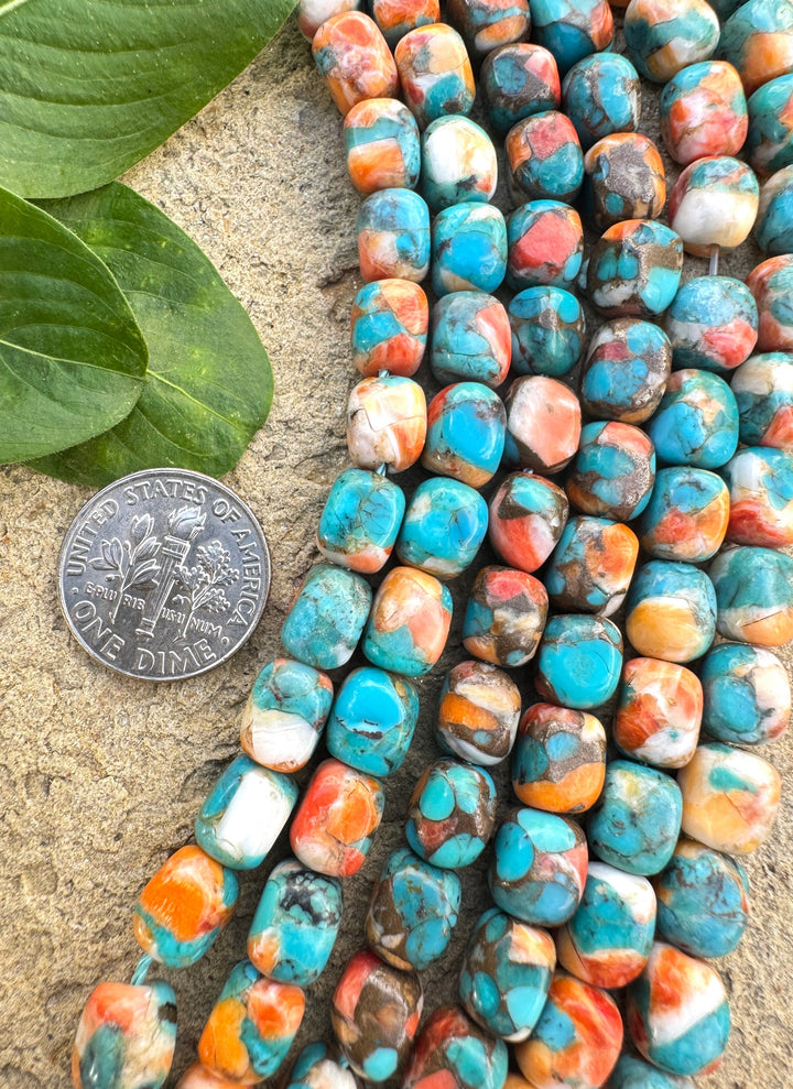 Spiny Oyster Turquoise and Bronze 6x8mmCube/Nugget Beads