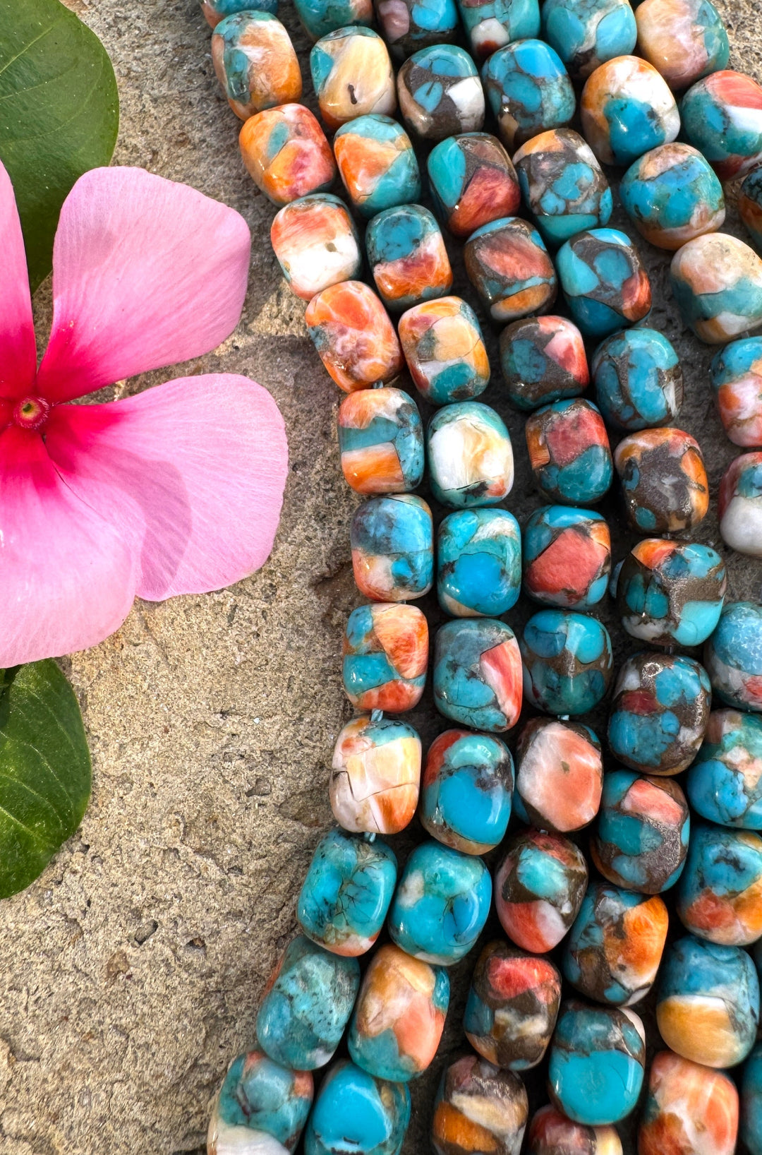 Spiny Oyster Turquoise and Bronze 6x8mmCube/Nugget Beads