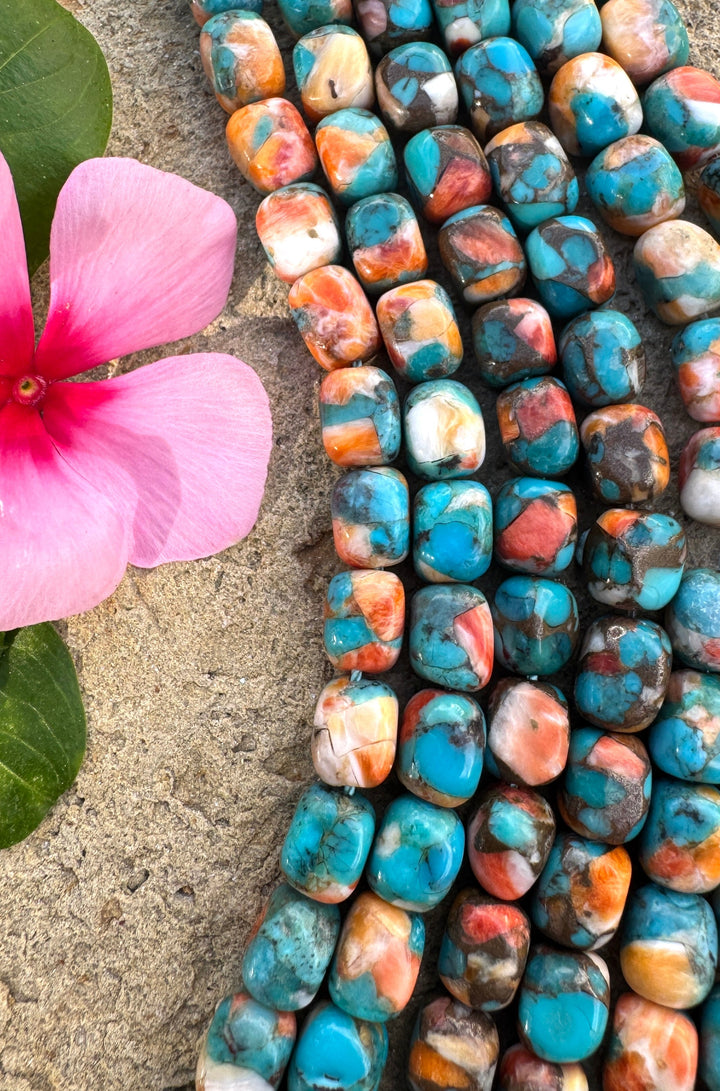 Spiny Oyster Turquoise and Bronze 6x8mmCube/Nugget Beads 8