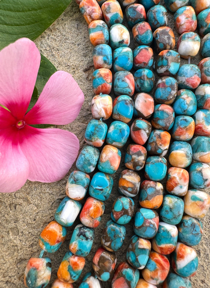 Spiny Oyster Turquoise and Bronze 6x8mmCube/Nugget Beads