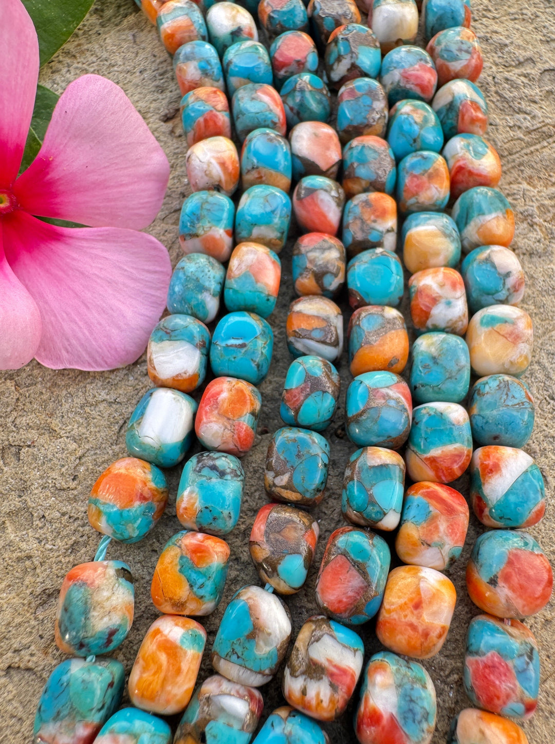 Spiny Oyster Turquoise and Bronze 6x8mmCube/Nugget Beads 8