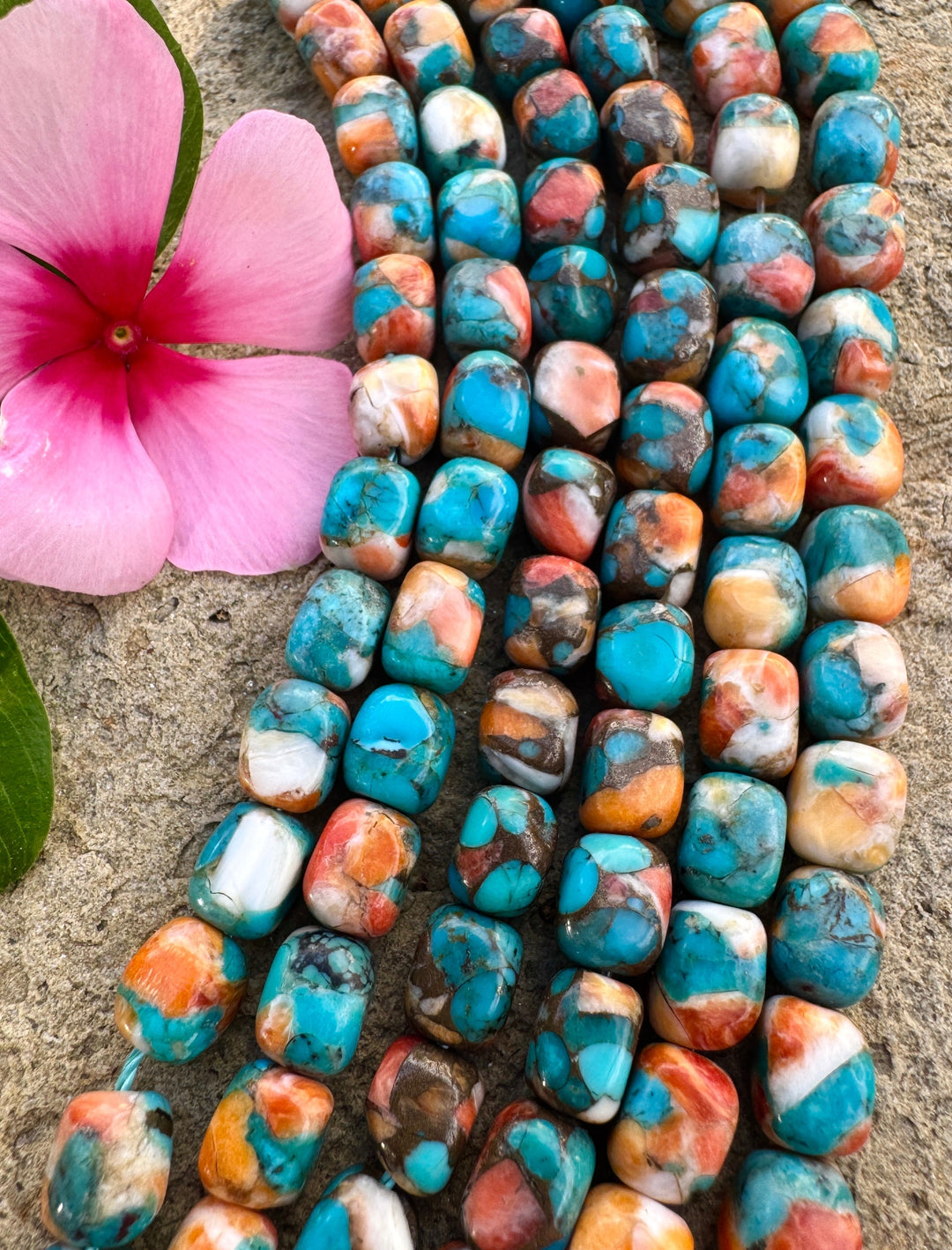 Spiny Oyster Turquoise and Bronze 6x8mmCube/Nugget Beads 8