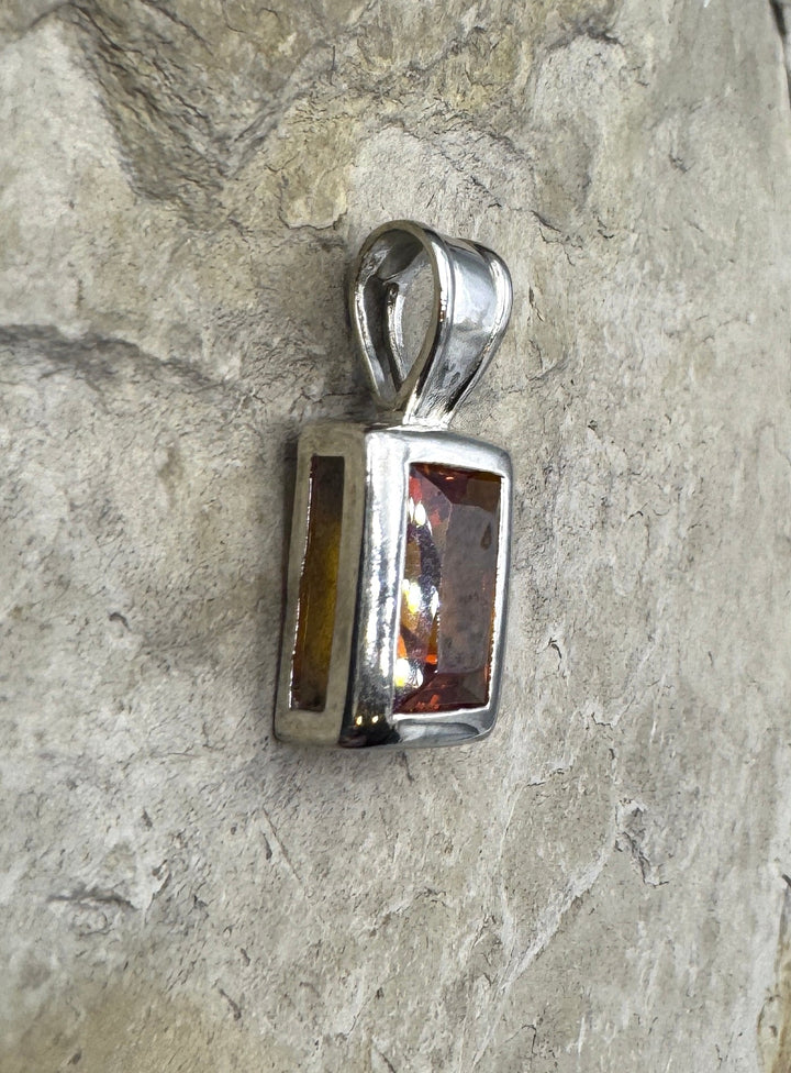 Sterling Silver Amber Color Faceted Strone Rectangle