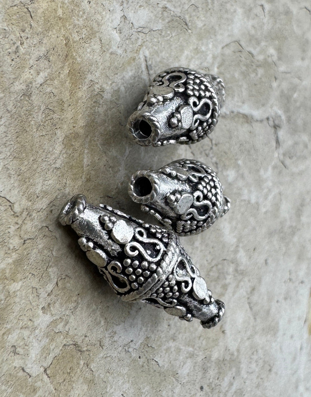 Sterling Silver BIG Oxidized Beads 7x18mmmm Package Of 3