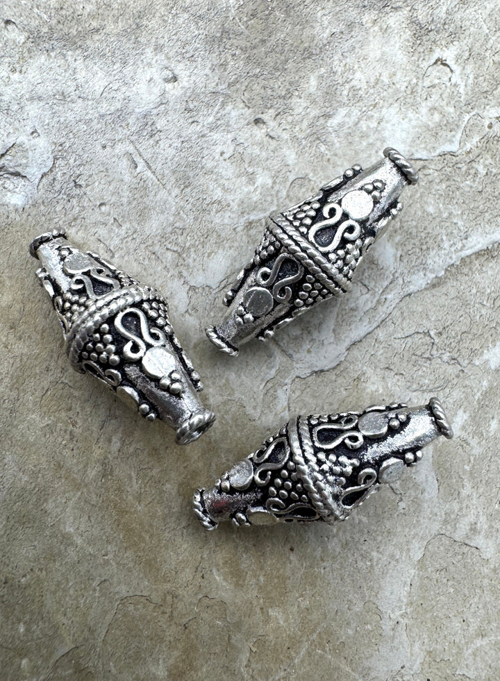 Sterling Silver BIG Oxidized Beads 7x18mmmm Package Of 3
